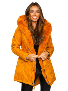 Bolf Damen Winterjacke Parka mit Kapuze Camel  5M762