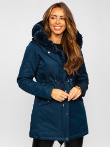 Bolf Damen Winterjacke Parka mit Kapuze Dunkelblau  5M762