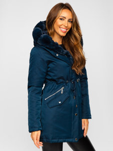 Bolf Damen Winterjacke Parka mit Kapuze Dunkelblau  5M762