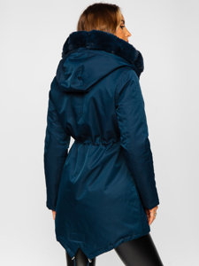 Bolf Damen Winterjacke Parka mit Kapuze Dunkelblau  5M762