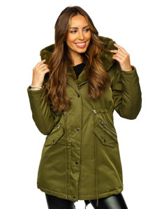 Bolf Damen Winterjacke Parka mit Kapuze Khaki  5M762