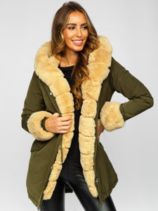 Bolf Damen Winterjacke Parka mit Kapuze Khaki  7033