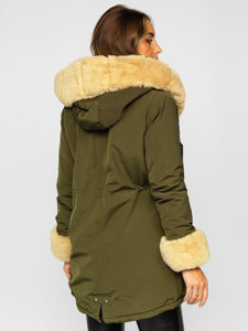 Bolf Damen Winterjacke Parka mit Kapuze Khaki  7033