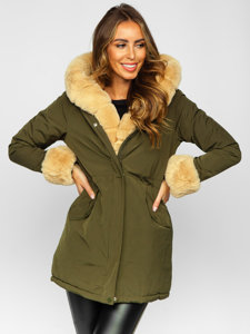 Bolf Damen Winterjacke Parka mit Kapuze Khaki  7033