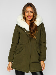 Bolf Damen Winterjacke Parka mit Kapuze Khaki  7034