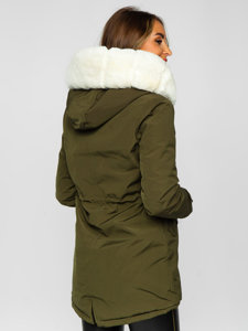 Bolf Damen Winterjacke Parka mit Kapuze Khaki  7034