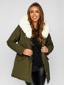 Bolf Damen Winterjacke Parka mit Kapuze Khaki  7034