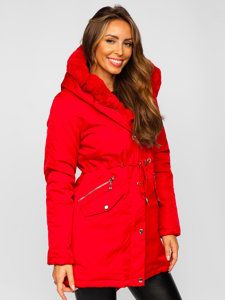 Bolf Damen Winterjacke Parka mit Kapuze Rot  5M762