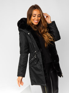 Bolf Damen Winterjacke Parka mit Kapuze Schwarz5M762