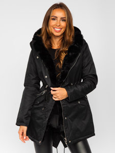 Bolf Damen Winterjacke Parka mit Kapuze Schwarz5M762