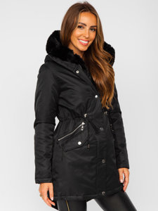 Bolf Damen Winterjacke Parka mit Kapuze Schwarz5M762