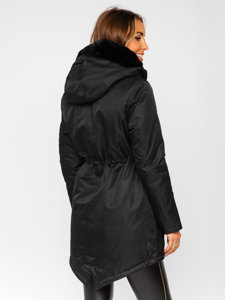 Bolf Damen Winterjacke Parka mit Kapuze Schwarz5M762