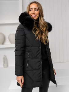 Bolf Damen Winterjacke mit Fellkapuze Schwarz  16M9099