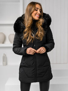 Bolf Damen Winterjacke mit Fellkapuze Schwarz  16M9099