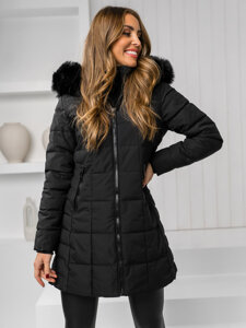 Bolf Damen Winterjacke mit Fellkapuze Schwarz  16M9119