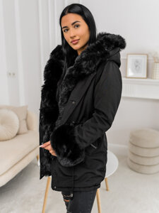 Bolf Damen Winterjacke mit Kapuze Schwarz 16M9062