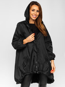 Bolf Damen Zweiseitige Gepolsterte Winterjacke mit Kapuze Schwarz  G6010