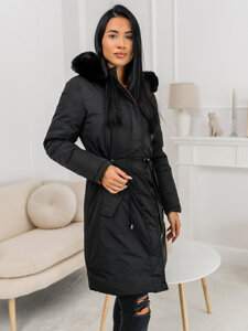 Bolf Damen Zweiseitige Winterjacke Parka mit Kapuze Schwarz  16M9159