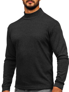 Bolf Herren Baumwoll Halb Rollkragenpullover basic Schwarzgrau  534