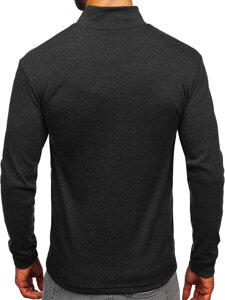 Bolf Herren Baumwoll Halb Rollkragenpullover basic Schwarzgrau  534