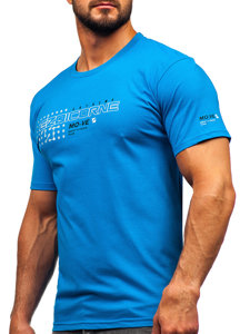 Bolf Herren Baumwoll T-Shirt Azurblau  14732