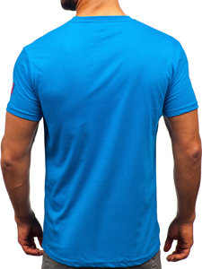 Bolf Herren Baumwoll T-Shirt Azurblau  14736