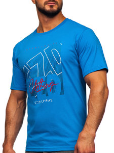 Bolf Herren Baumwoll T-Shirt Azurblau  14748