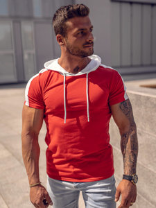 Bolf Herren Baumwoll T-Shirt mit Kapuze Rot  8T299A