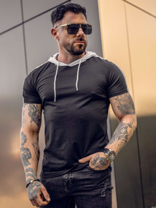 Bolf Herren Baumwoll T-Shirt mit Kapuze Schwarz  8T299A