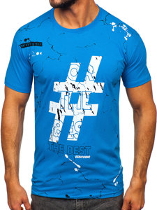 Bolf Herren Baumwoll T-Shirt mit Motiv Azurblau  14728