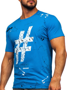 Bolf Herren Baumwoll T-Shirt mit Motiv Azurblau  14728