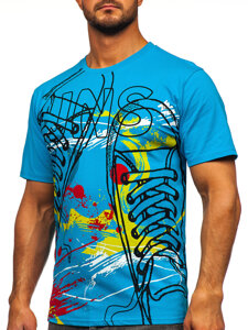 Bolf Herren Baumwoll T-Shirt mit Motiv Blau  143000