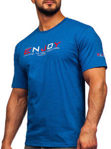 Bolf Herren Baumwoll T-Shirt mit Motiv Blau  14739