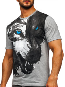 Bolf Herren Baumwoll T-Shirt mit Motiv Grau  5041