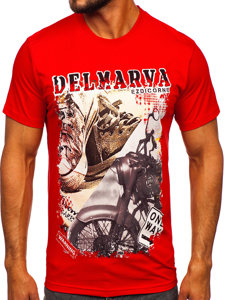 Bolf Herren Baumwoll T-Shirt mit Motiv Rot  143008