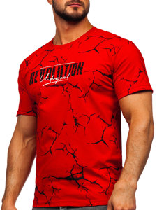 Bolf Herren Baumwoll T-Shirt mit Motiv Rot  14717