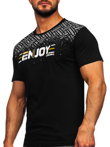 Bolf Herren Baumwoll T-Shirt mit Motiv Schwarz  14720