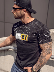 Bolf Herren Baumwoll T-Shirt mit Motiv Schwarz  147737A