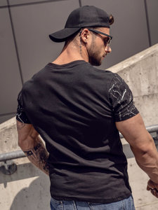 Bolf Herren Baumwoll T-Shirt mit Motiv Schwarz  147737A