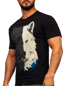 Bolf Herren Baumwoll T-Shirt mit Motiv Schwarz  14800