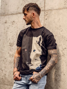 Bolf Herren Baumwoll T-Shirt mit Motiv Schwarz  14800A