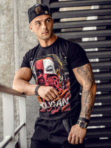 Bolf Herren Baumwoll T-Shirt mit Motiv Schwarz  CMR18A