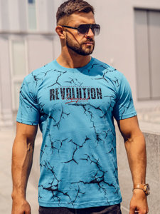 Bolf Herren Baumwoll T-Shirt mit Motiv Türkis  14717