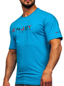 Bolf Herren Baumwoll T-Shirt mit Motiv Türkis  14739