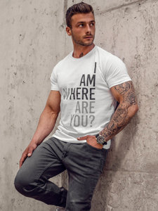 Bolf Herren Baumwoll T-Shirt mit Motiv Weiß  0404TA