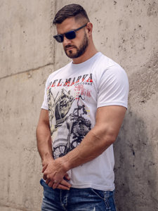 Bolf Herren Baumwoll T-Shirt mit Motiv Weiß  143008