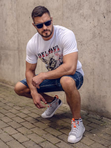 Bolf Herren Baumwoll T-Shirt mit Motiv Weiß  143008