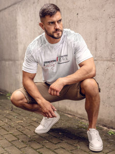 Bolf Herren Baumwoll T-Shirt mit Motiv Weiß 14710A