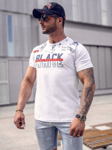 Bolf Herren Baumwoll T-Shirt mit Motiv Weiß  14718A