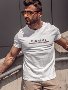 Bolf Herren Baumwoll T-Shirt mit Motiv Weiß  14738